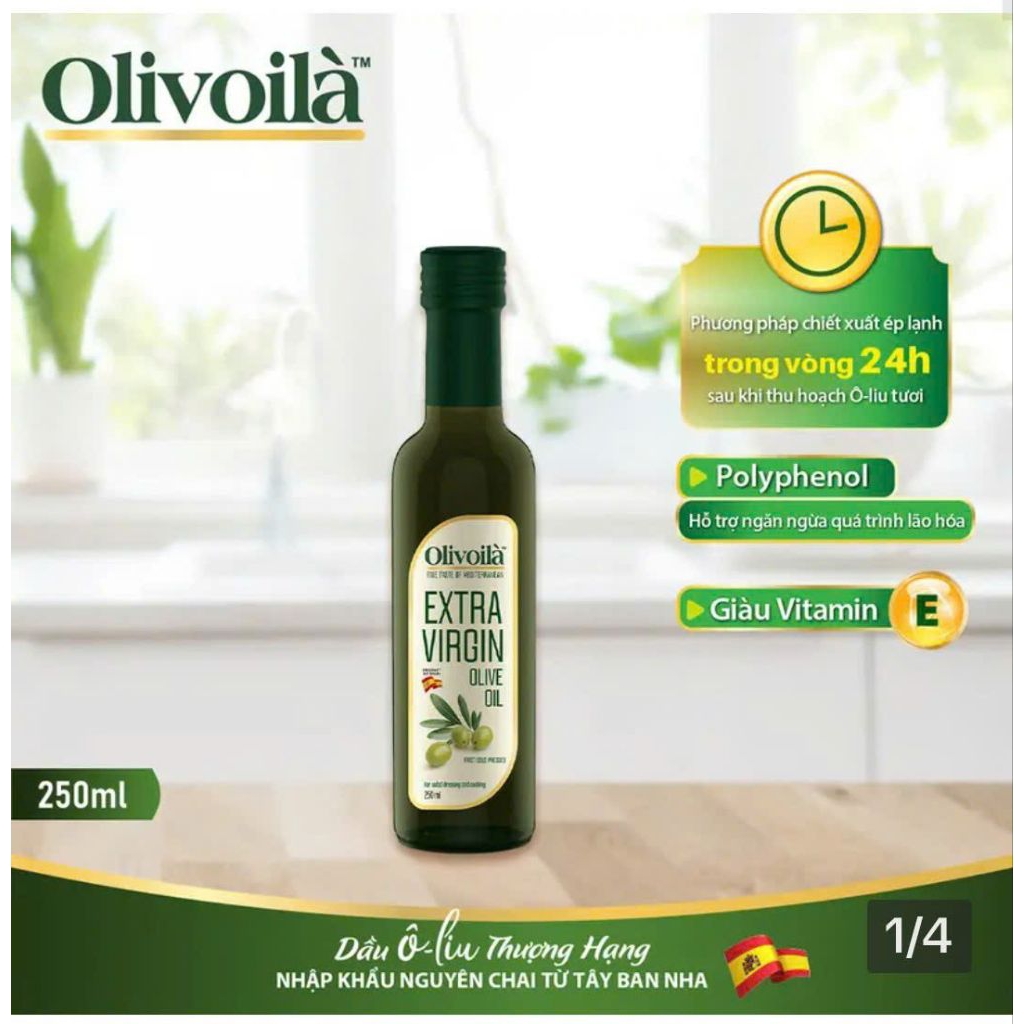 Dầu Olivoila Extra Virgin Olive Oil 250ml, 750ml chai Thủy Tinh