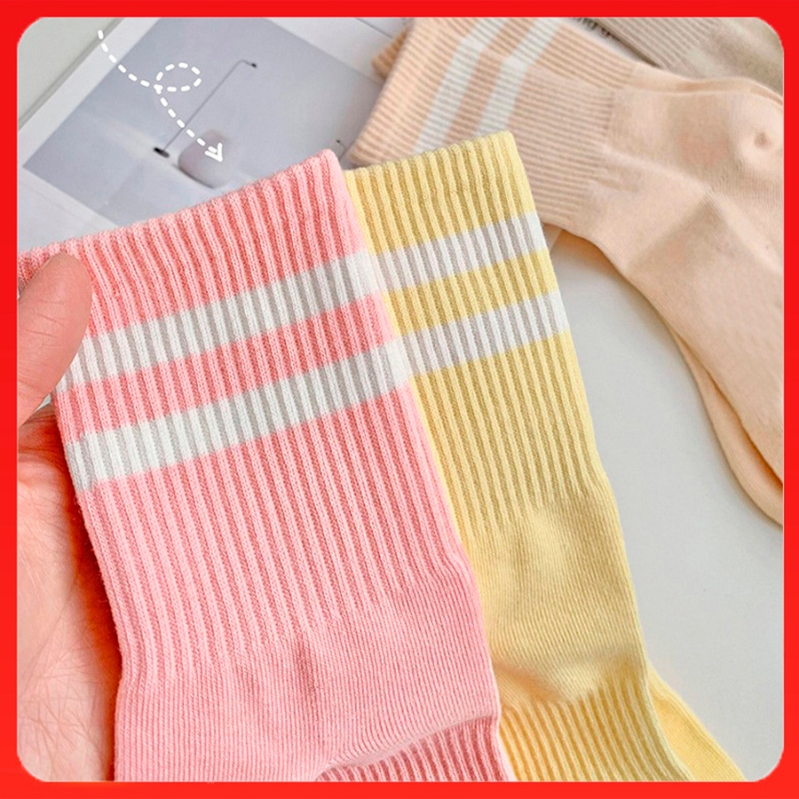 Tất vớ thể thao nữ gân trơn cổ cao 18cm nhiều màu chất liệu cotton mềm mại, thoáng khí. Tất nữ 2 sọc 18cm