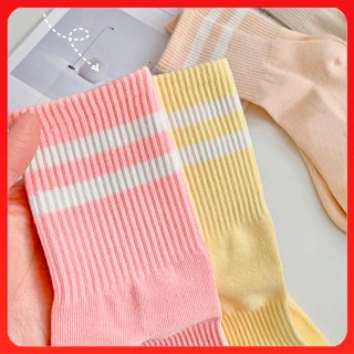 Tất vớ thể thao nữ gân trơn cổ cao 18cm nhiều màu chất liệu cotton mềm mại, thoáng khí. Tất nữ 2 sọc 18cm
