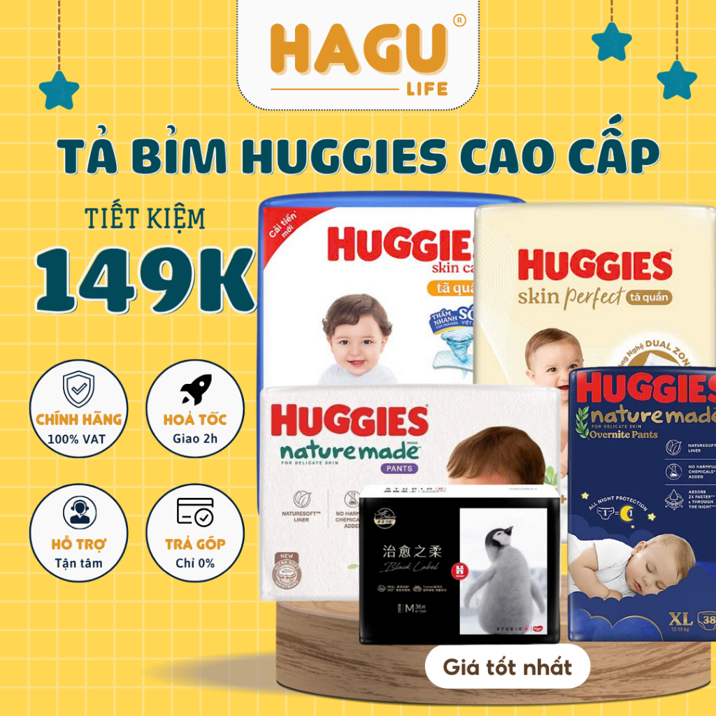 Bỉm dán/quần siêu cao cấp Huggies Platinum Nature Made Hàng chính hãng NB60/ S82/ M64/ L54/ Xl44/ M58/ L44/ XL38/ XXL26