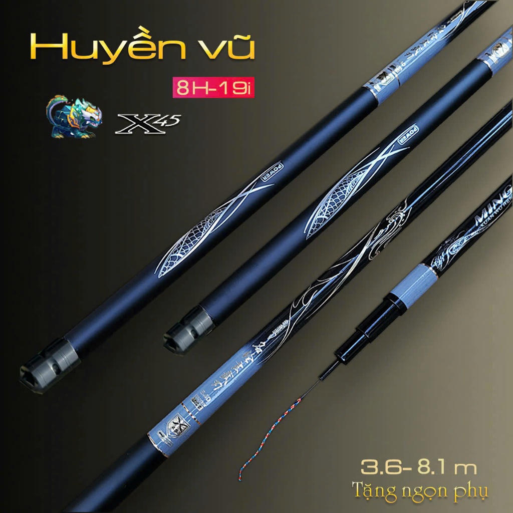 Cần câu tay Huyền Vũ độ cứng 8H chuyên câu đơn câu đài cao cấp tặng kèm ngọn phụ 3m6-4m5-5m4-6m3-7m2