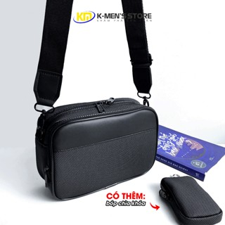  Túi đeo chéo da nam LW thời trang cao cấp 3 ngăn DA SIMILY đen nhám chống nước chống xước form hộp basic size 21x15x6.5 