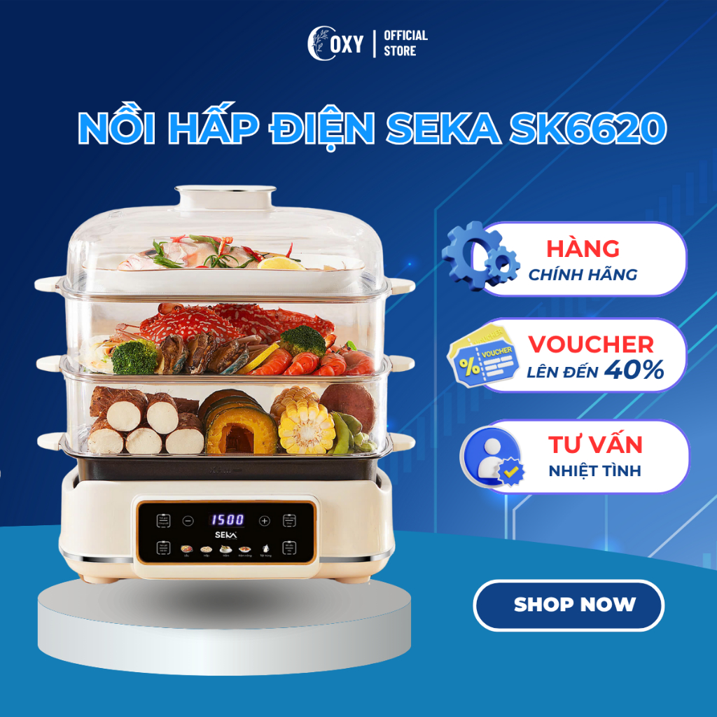Nồi Hấp Điện SEKA 3 Tầng Hấp Gà, Cá Nguyên Con Dung Tích 24 Lít Điều Chỉnh Thời Gian Tiện Lợi
