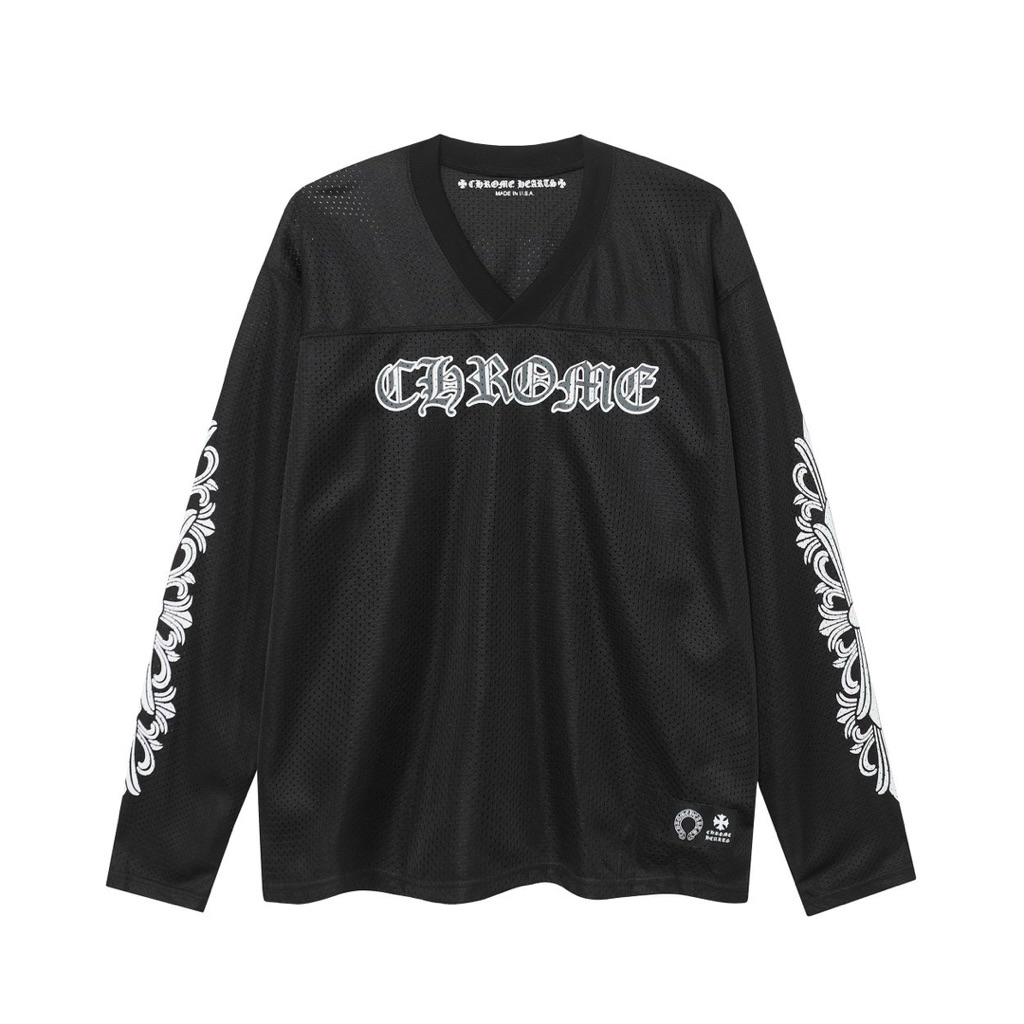 Áo Jersey Lưới Dài Tay CHROME HEARTS Stadium Mesh Logo CH Cổ V Đủ Màu Nam Nữ Chrome Hearts Mesh Long