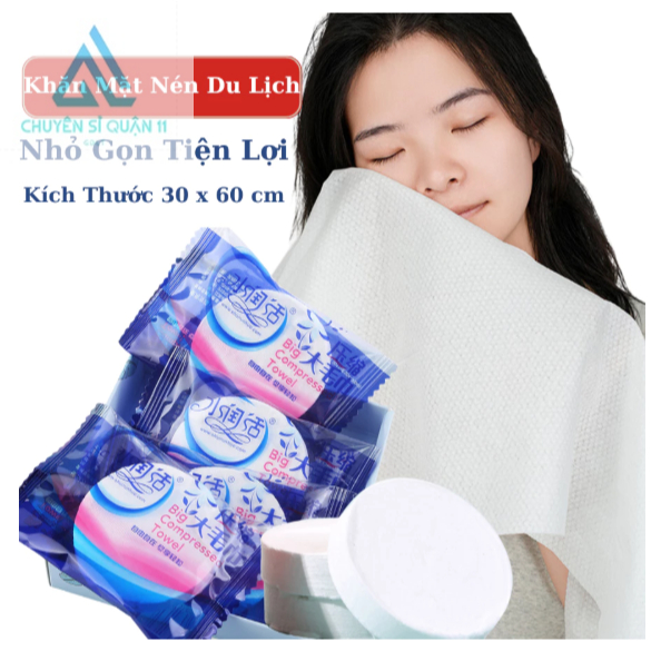 Khăn Du Lịch cotton dạng nén dùng 1 lần (30 * 60 cm), Khăn Đa Năng Tự Nhiên Thấm Nước Tốt GD580-Ktam