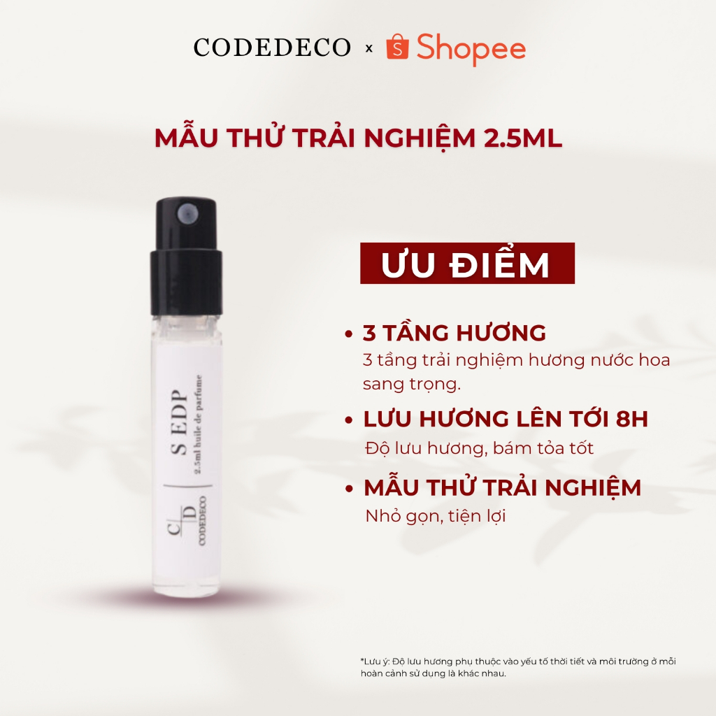 Tinh dầu nước hoa CODEDECO S EDP Cuốn hút, Hấp dẫn, Cá tính - vial 2.5ml