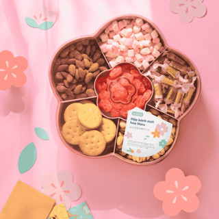  Hộp mứt tết đựng bánh kẹo Haru Inochi hình HOA - Hộp nhựa cao cấp 5 khay sang trọng mix nhiều đồ 