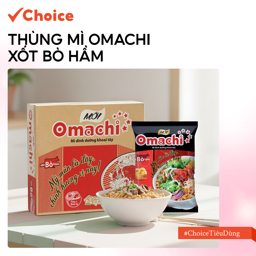   Choice  Mì Omachi Xốt Bò Hầm Masan PD205 Thùng 30 Gói x 80g 