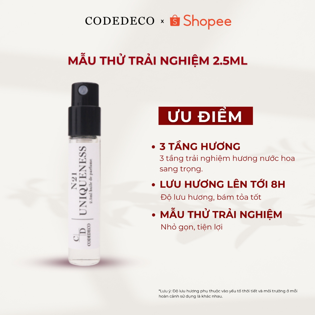 Tinh dầu nước hoa CODEDECO N 21 Uniqueness  Vial 2.5ml