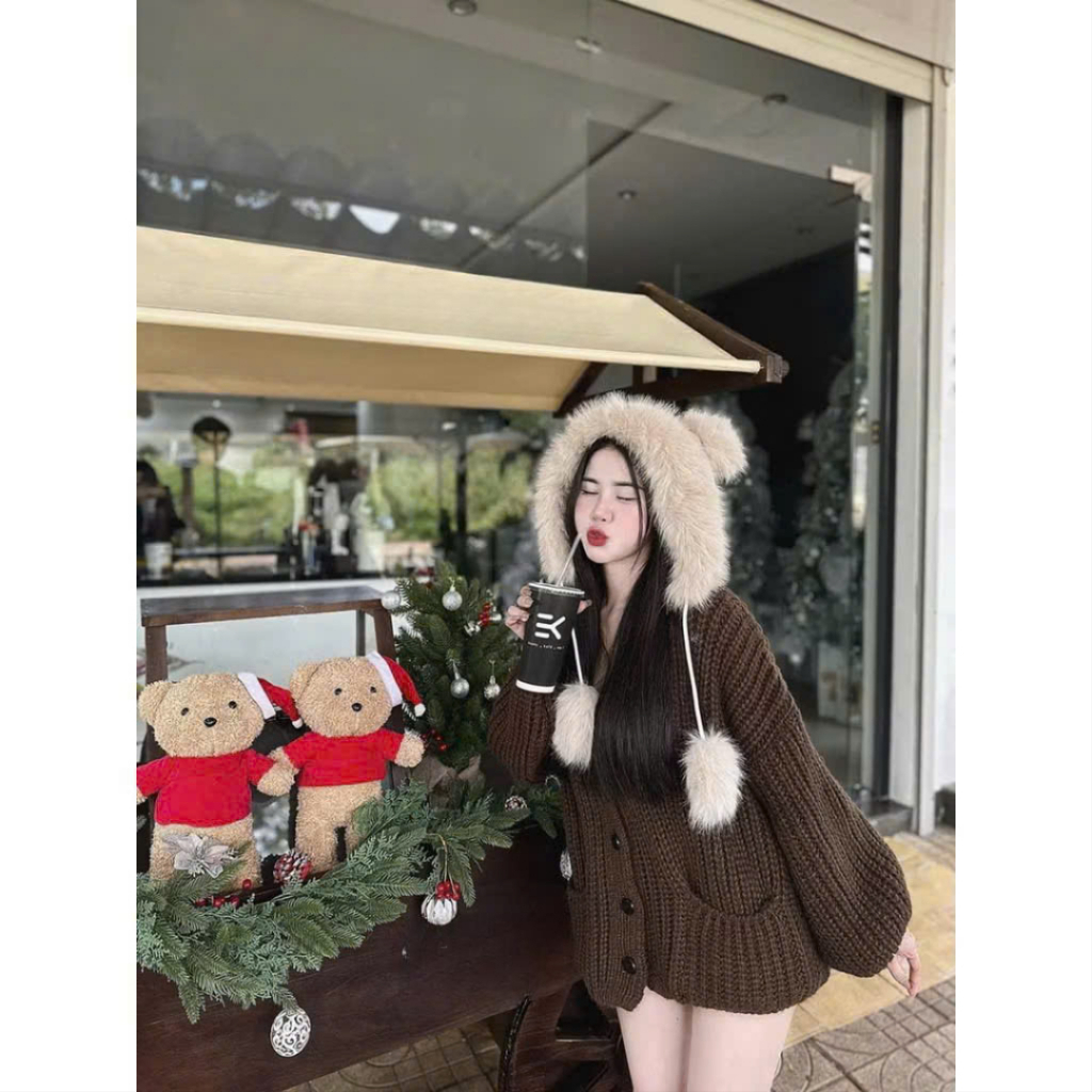 Áo khoác cardigan len thừng nữ tay bồng dài tay dáng dài thu đông | BigBuy360 - bigbuy360.vn