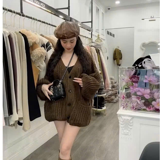 Áo khoác cardigan len thừng nữ tay bồng dài tay dáng dài thu đông | BigBuy360 - bigbuy360.vn