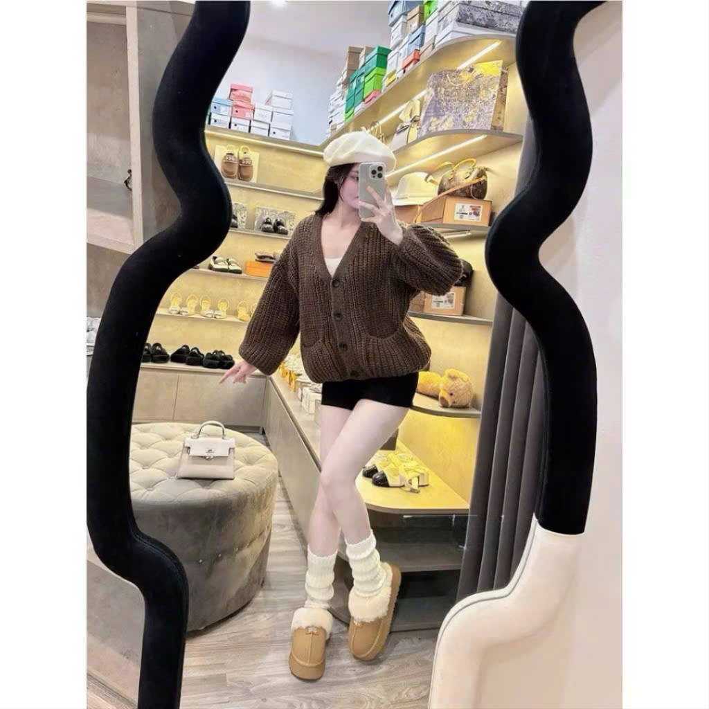 Áo khoác cardigan len thừng nữ tay bồng dài tay dáng dài thu đông | BigBuy360 - bigbuy360.vn