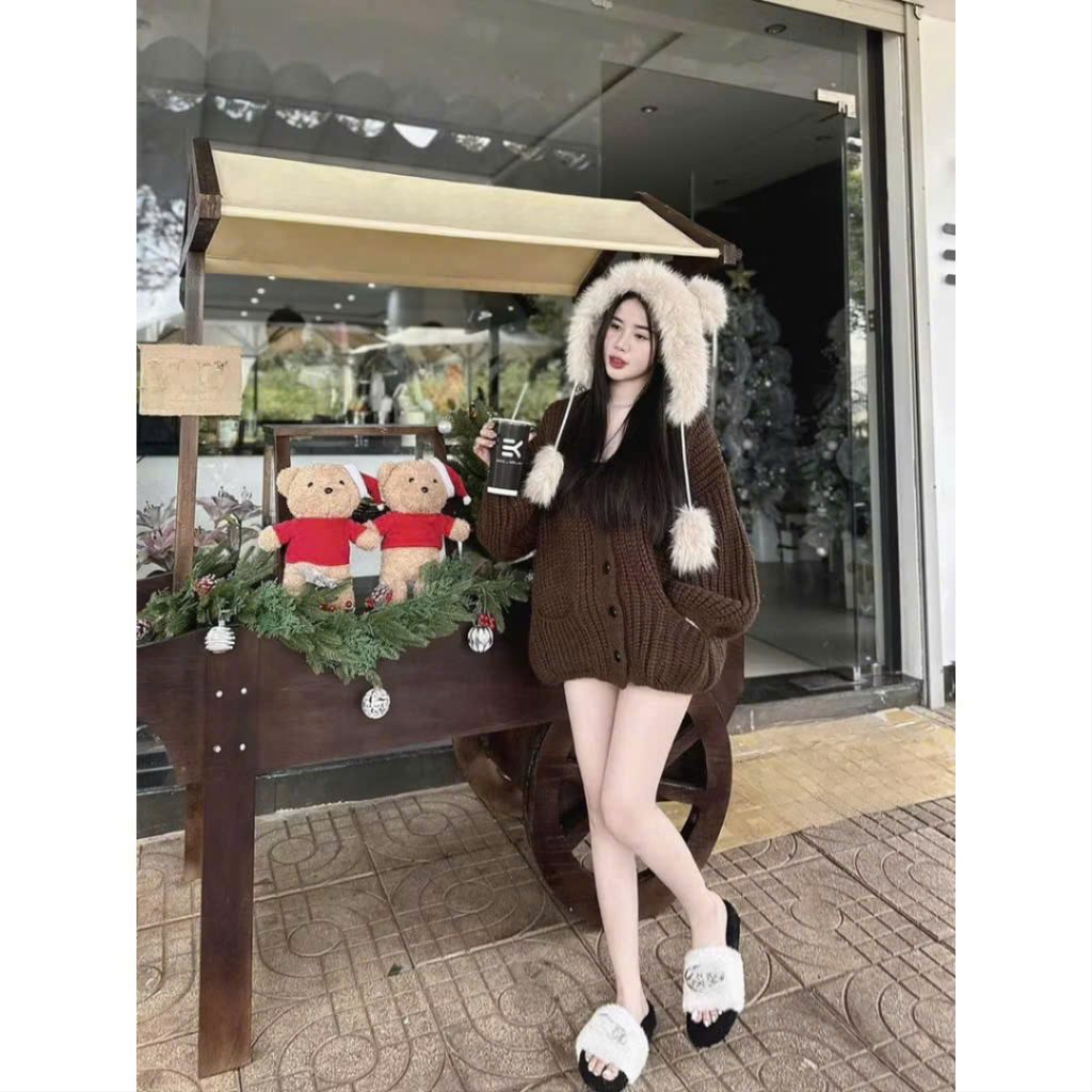 Áo khoác cardigan len thừng nữ tay bồng dài tay dáng dài thu đông | BigBuy360 - bigbuy360.vn