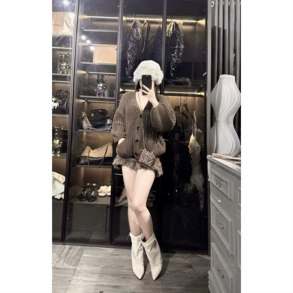 Áo khoác cardigan len thừng nữ tay bồng dài tay dáng dài thu đông | BigBuy360 - bigbuy360.vn