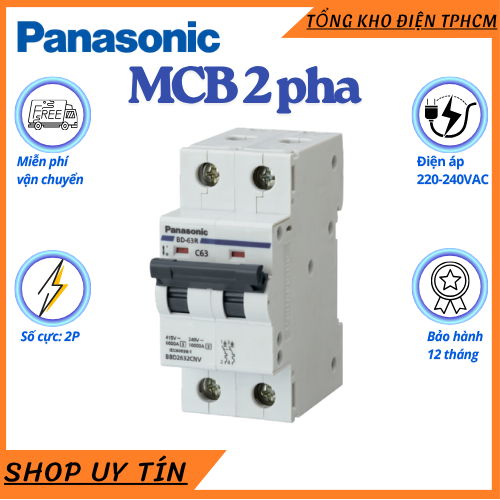 Panasonic - Cầu dao Aptomat MCB CB 2P 2 Pha 2 tép Panasonic 16A 20A 25A 32A 40A 50A