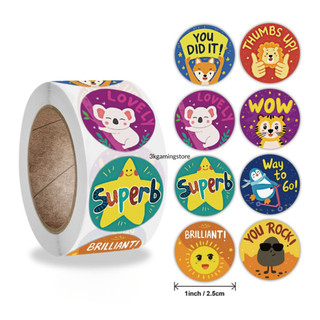  Cuộn 500 sticker khen thưởng hoạt hình ngộ nghĩnh tem dán sticker thank you gói hàng nhiều mẫu mã lựa chọn 