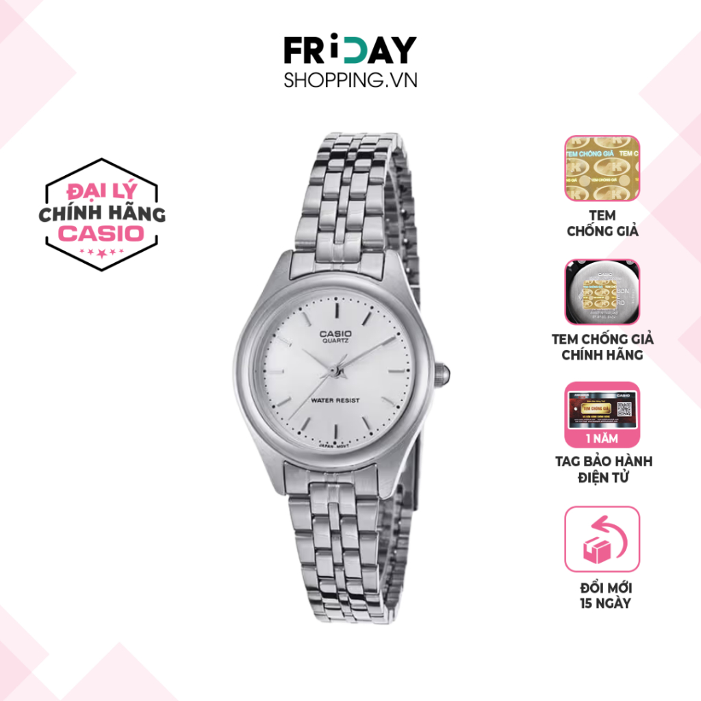 Đồng Hồ Casio Nữ LTP-1129A-7ARDF Mặt Tròn Màu Trằng Dây Kim Loại Chính Hãng