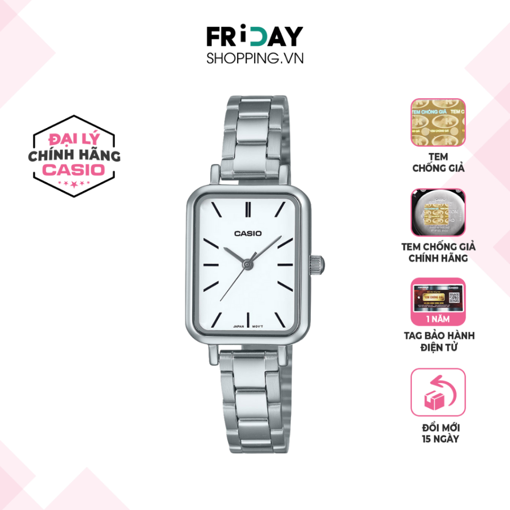 Đồng Hồ Casio Nữ LTP-V009D-7EUDF Mặt Vuông Dây Kim Loại Chính Hãng