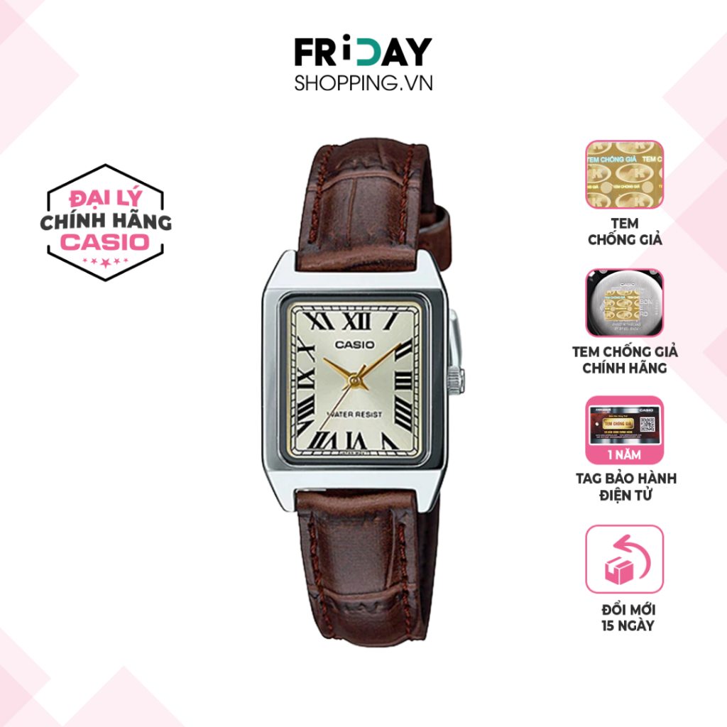 Đồng Hồ Casio Nữ LTP-V007L-9BUDF Mặt Vuông Dây Da Chính Hãng