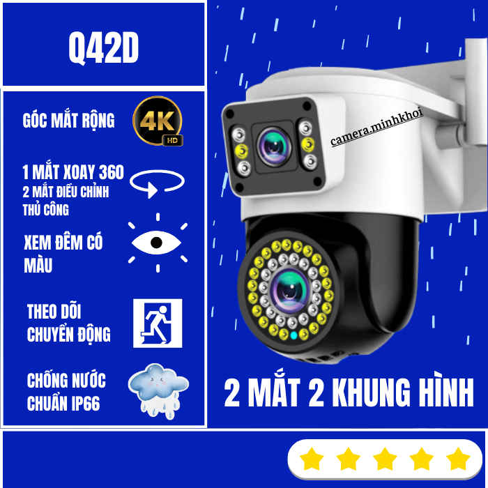 Camera Yoosee 2 Mắt Kép Ngoài Trời Q42D FHD - Chống nước tuyệt đối