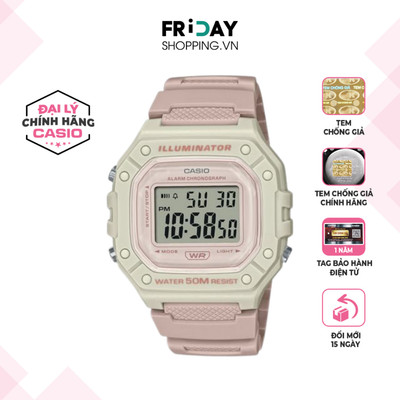Đồng Hồ Casio Nữ Điện Tử W-218HC-4A2VDF Mặt Vuông Dây Cao Su Chính Hãng