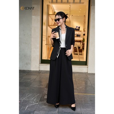 Set Đồ Nữ 𝐂𝐂𝐇𝐀𝐓 Blazer Dáng Suông Basic Chất Liệu Linen Phối Ren Cao Cấp