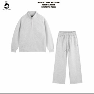  Bộ Quần Áo Nam Dài Tay UMA Bộ Nỉ Nam Nữ Half-Zip 2 Chi Tiết Áo Sweater Cổ Trụ Kéo Khoá Quần Suông Thể Thao Năng Động 