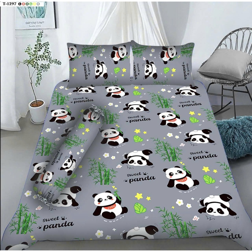 Bộ ga thun_mẫu gấu trúc_áo ôm khóa kéo_dành cho nệm dưới 15 cm
