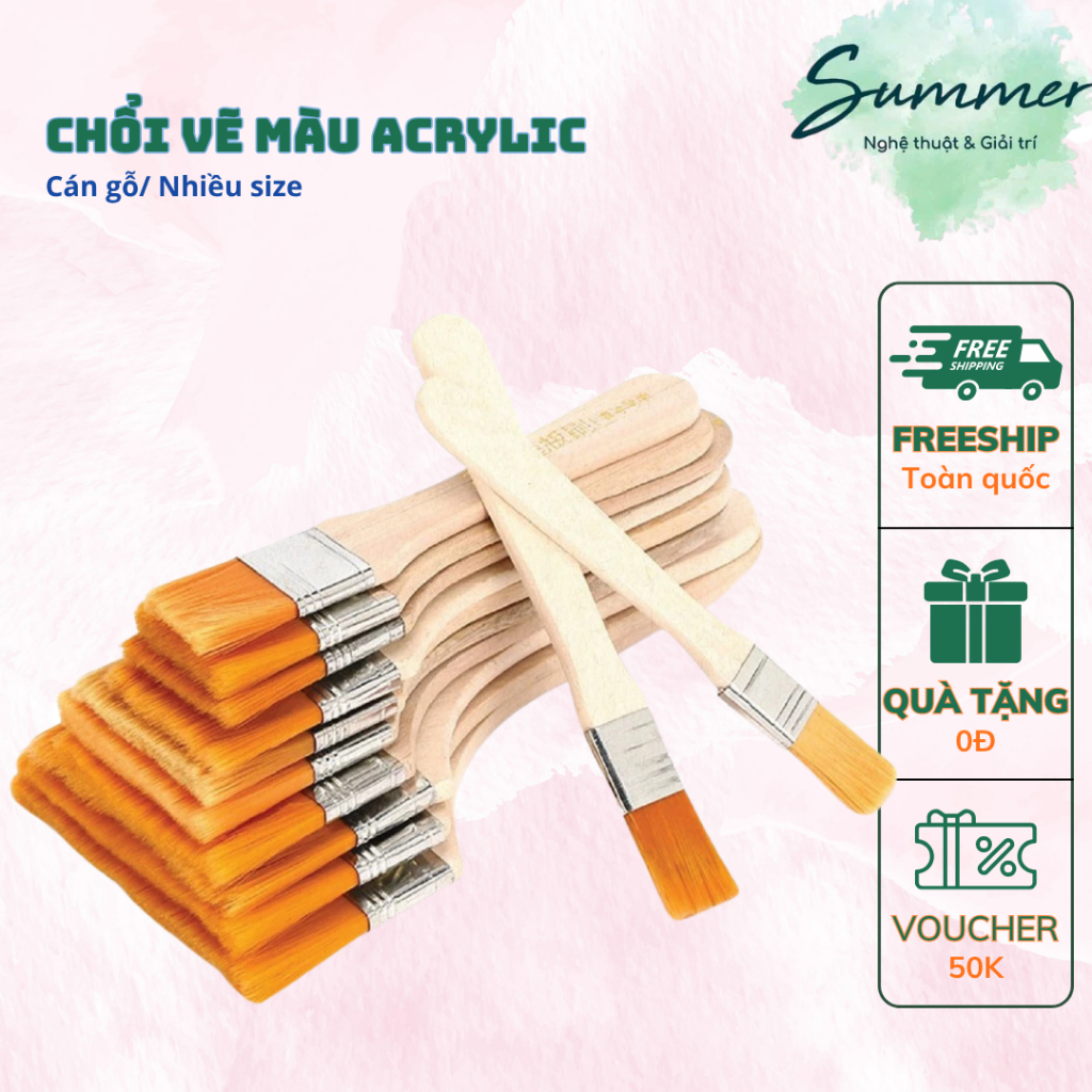 Chổi Vẽ Acrylic Sơn Tường Panhxo Cán Gỗ Sunway Đài Loan Size 2-12 Đầu Bản Lông Heo Bền Mảng Lớn – Họa cụ Summer
