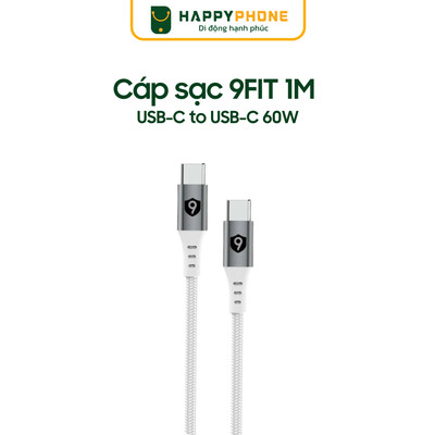 Dây Cáp Sạc 9FIT USB-C to USB-C Dài 1M  9FCA001W Công Suất Sạc 60W - Hàng Chính Hãng