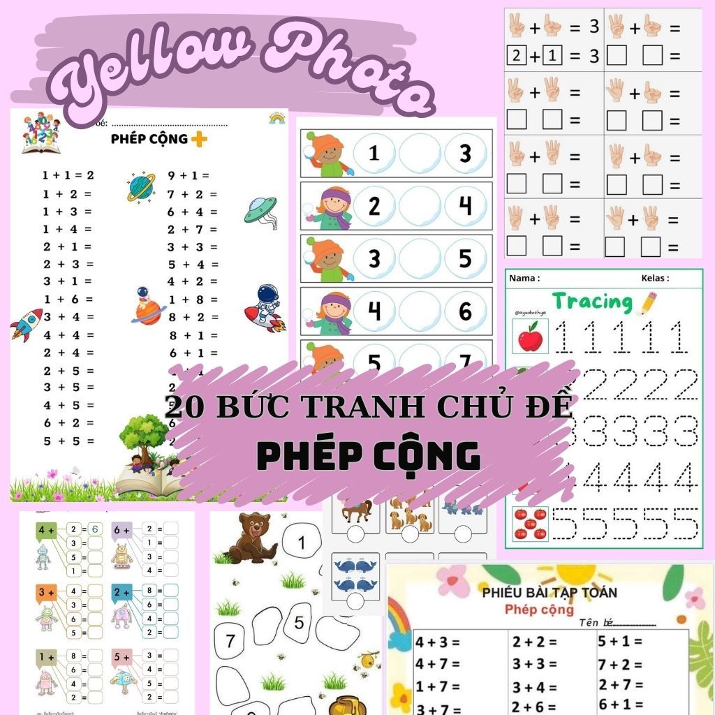RÈN LUYỆN TƯ DUY, IN MÀU (bộ tài liệu Montessori) làm quen với phép tính