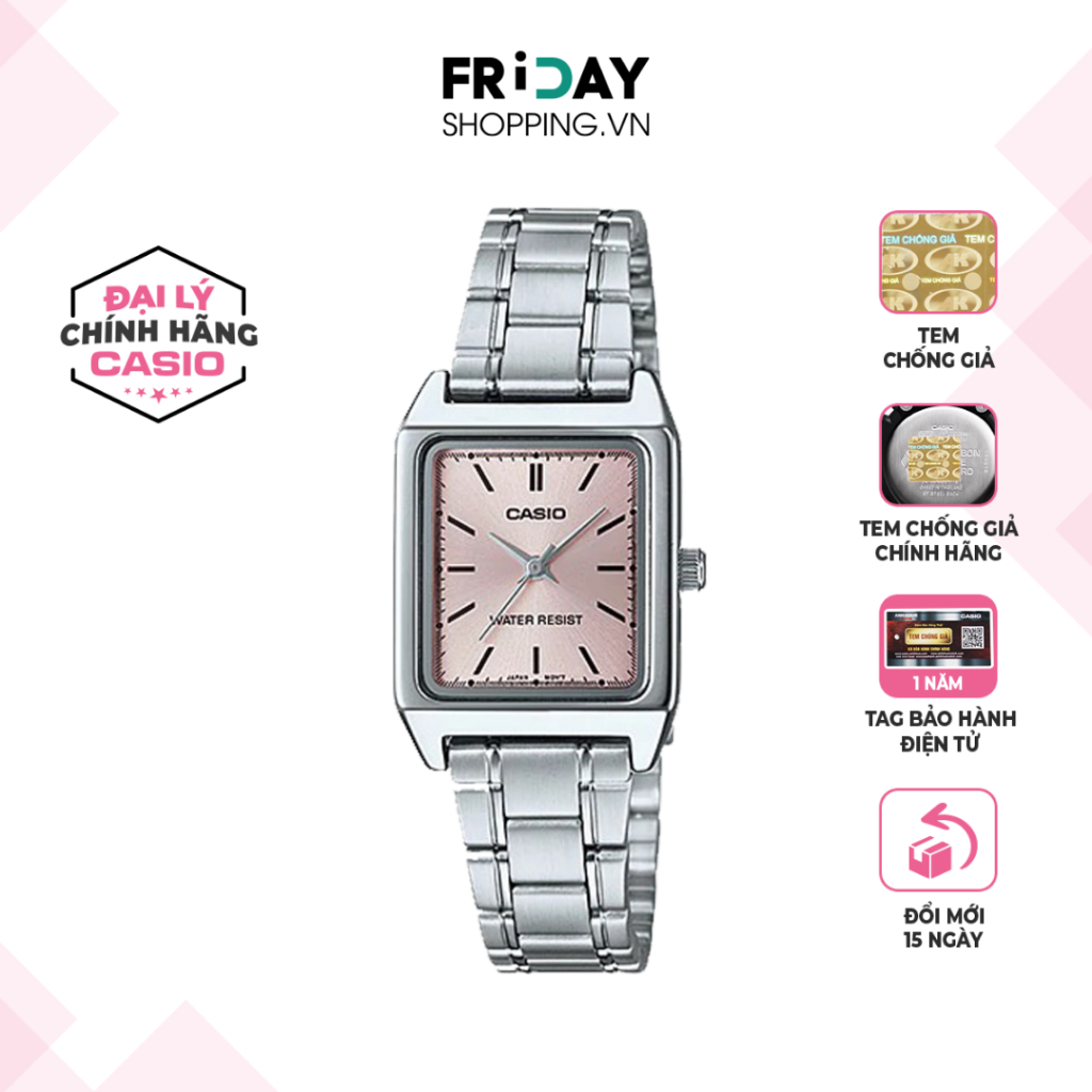 Đồng Hồ Nữ Casio LTP-V007D-4EUDF Mặt Vuông Màu Hồng Dây Kim Loại Chính Hãng