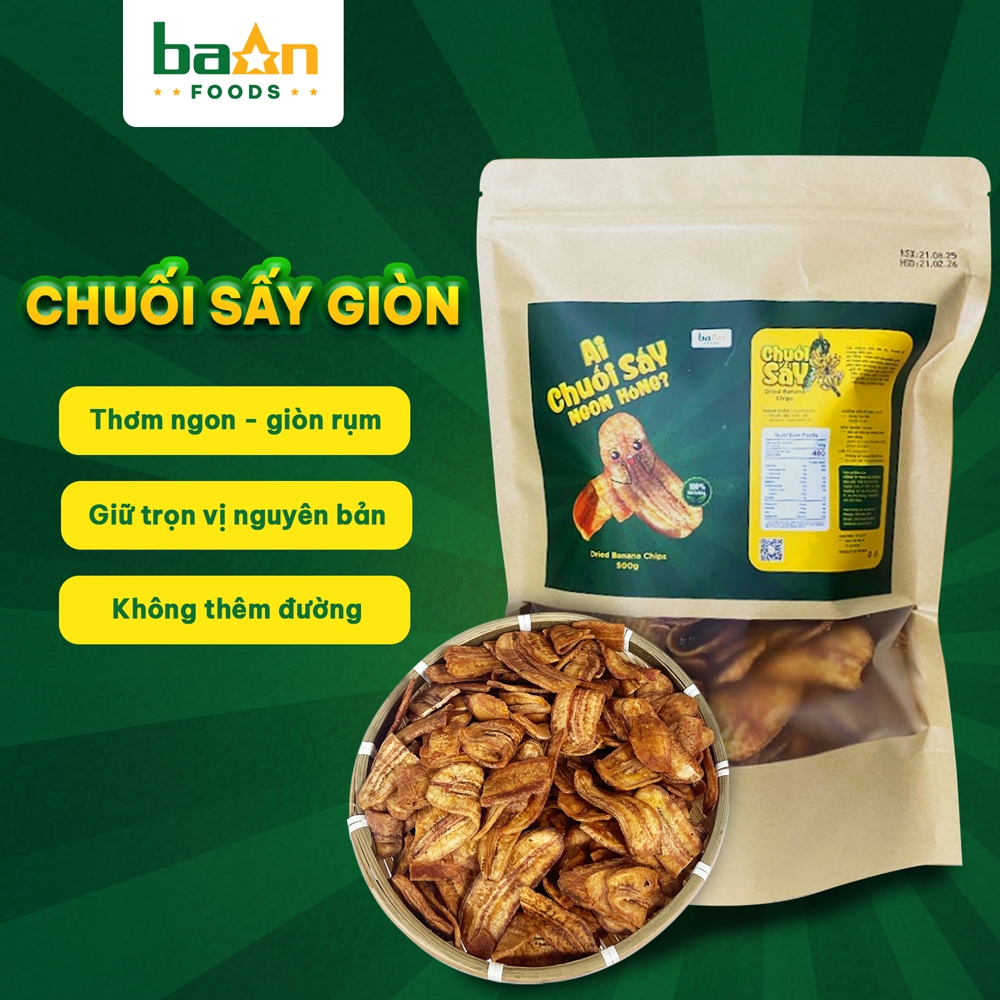Chuối Sấy Giòn Mộc Không Đường Gia Lai Ba An Foods - Có Giấy Công Bố, Hóa Đơn Đầy Đủ (Chuối Chiên)