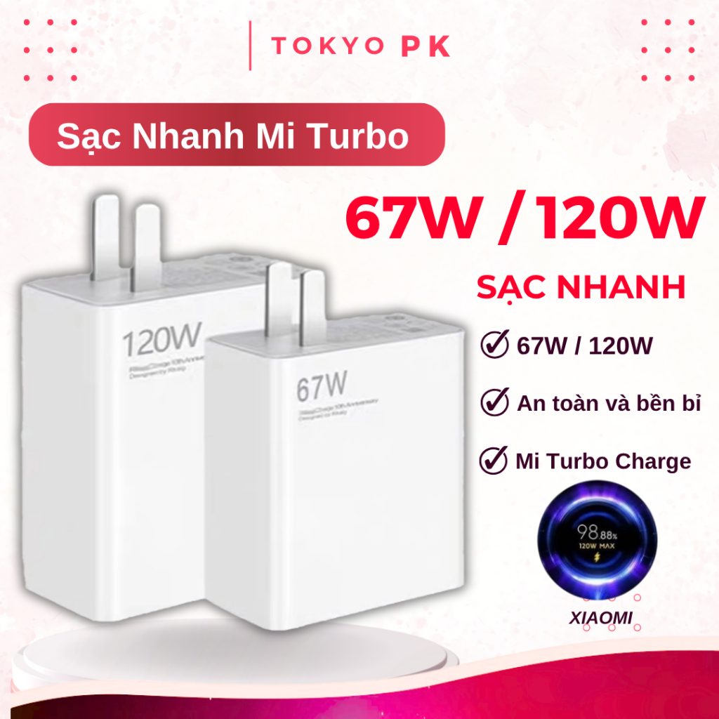 Bộ Cốc Sạc Cáp Sạc Nhanh Xiaomi 67W/120W Type C, Củ sạc Dây sạc Mi Turbo Charge Siêu Tốc