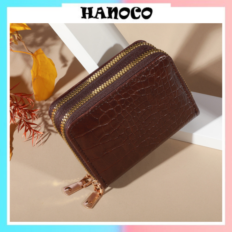 Ví nữ mini đựng thẻ khóa kéo nhiều ngăn dễ thương học sinh Phong Cách Hàn Quốc HANOCO 2025