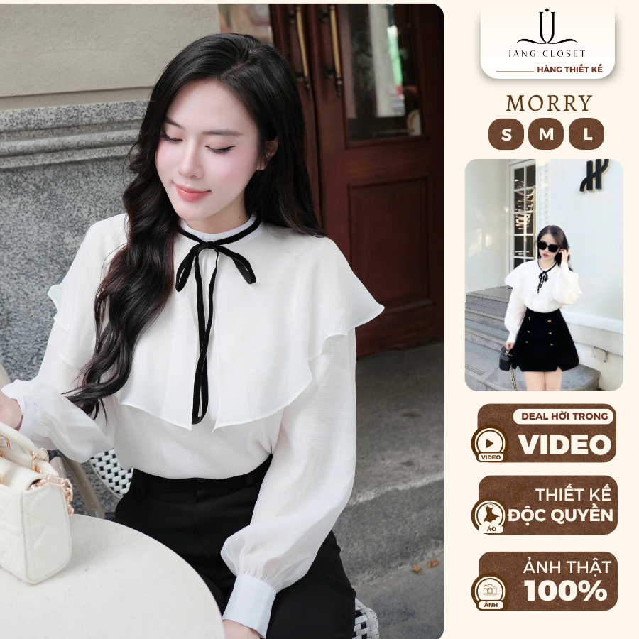 [JANG CLOSET] Áo sơ mi nữ tơ mềm phối nơ phong cách thanh lịch công sở mặc đi làm đi chơi MORRY - Ja