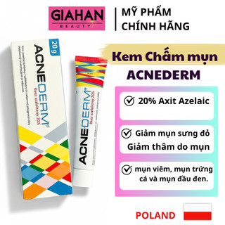  Kem giảm mụn Acne Derm 20% Azelaic  Acnederm  làm trắng da mờ thâm Chống sưng đỏ .Dưỡng ẩm và tái tạo lại da sau mụn 20g 