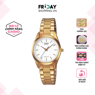 Đồng Hồ Casio Nữ LTP-1274G-7ADF Mặt Tròn Dây Kim Loại Màu Vàng Chính Hãng