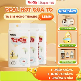   TẶNG QUÀ  Combo 3 bịch Tã Bỉm TopGiaKids tã dán mềm mại co dãn tạo cảm giác thoải mái dành cho bé 