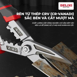  Kéo Cắt Đa Năng DELIXI 8.5 Inch CR-V Cắt Dây Điện Tôn Thép Mỏng Kéo Công Nghiệp Siêu Bền 