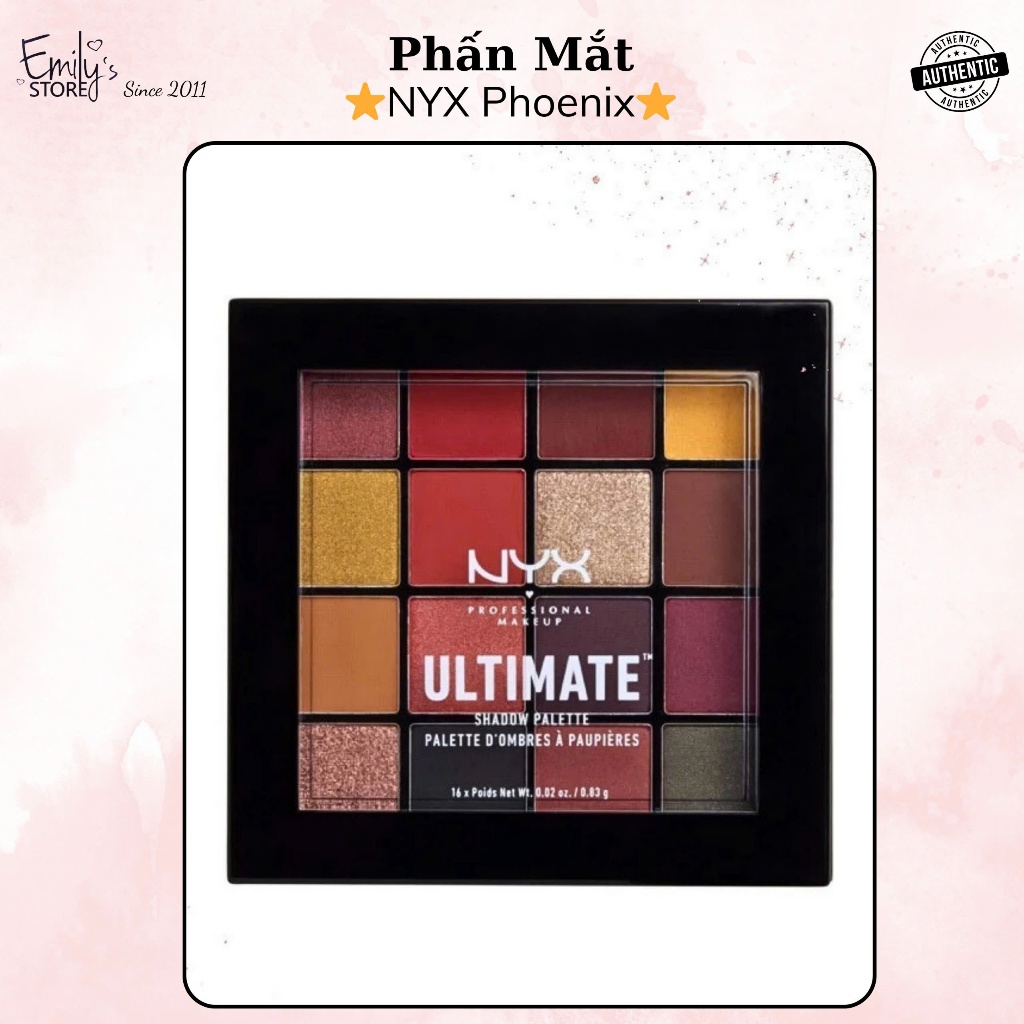 (THANH LÝ) Phấn Mắt NYX Ultimate Eye Shadow Palette - Phoenix. Màu Mắt Đỏ Ấm. Bảng Mắt