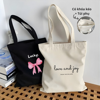 Túi tote vải canvas đeo vai, có khóa kéo và ngăn phụ hình thời trang WE TEE - WTU06