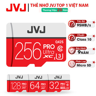 Thẻ nhớ 256Gb 128Gb 64Gb 32Gb JVJ PRO Chuẩn U3 Class 10–chuyên cho CAMERA, Điện thoại, Máy ảnh- BẢO HÀNH 9 năm 1 đổi 1