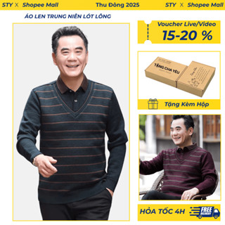   Hỏa Tốc Hà Nội  Áo Len Trung Niên Nam STY Lót Nỉ Nhung Mềm Mịn Ấm Áp Phối Cổ Sơ Mi Lịch Lãm Áo Len Tặng Bố Hàng Quảng 