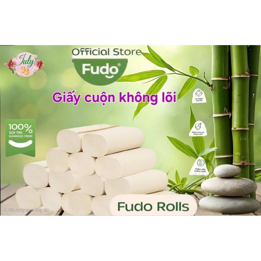 (Fudo)💥 GIẤY VỆ SINH KHÔNG LÕI FUDO. Giấy làm từ bột tre, không tẩy trắng, không rã nát khi thấm nướ