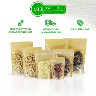 Túi Zip Giấy Kraft một mặt trong Túi Zip MIS full kính Nhiều Kích Thước Túi Đựng Bánh Và Hạt 