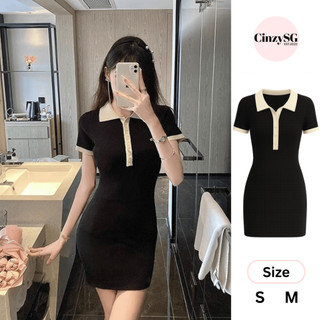  Đầm Body Polo Nữ Ôm Dáng Len Gân Co Giãn – Váy Polo Body Đen Phối Be Basic Tôn Dáng DB02 CinZy SG 