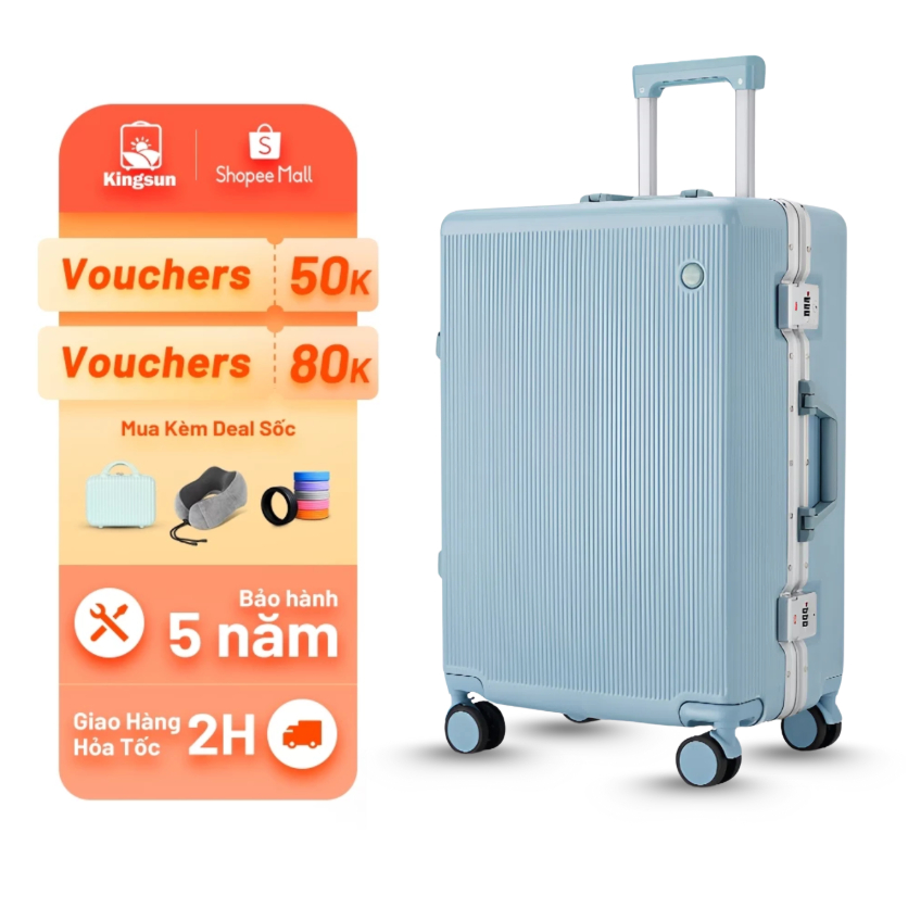 Vali Khung Nhôm Khóa Sập 2512 Kingsun Size 20/24/28 Cao Cấp Bảo Hành 5 Năm