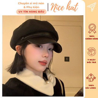  Mũ beret mix da PU dành cho nữ có dây chỉnh vòng đầu mũ nồi lưỡi trai dày dặn - MN02 