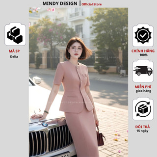  DELIA - Set váy nữ áo vest chân váy bút chì màu pastel tôn dáng thiết kế công sở nữ cao cấp MindyDesign 